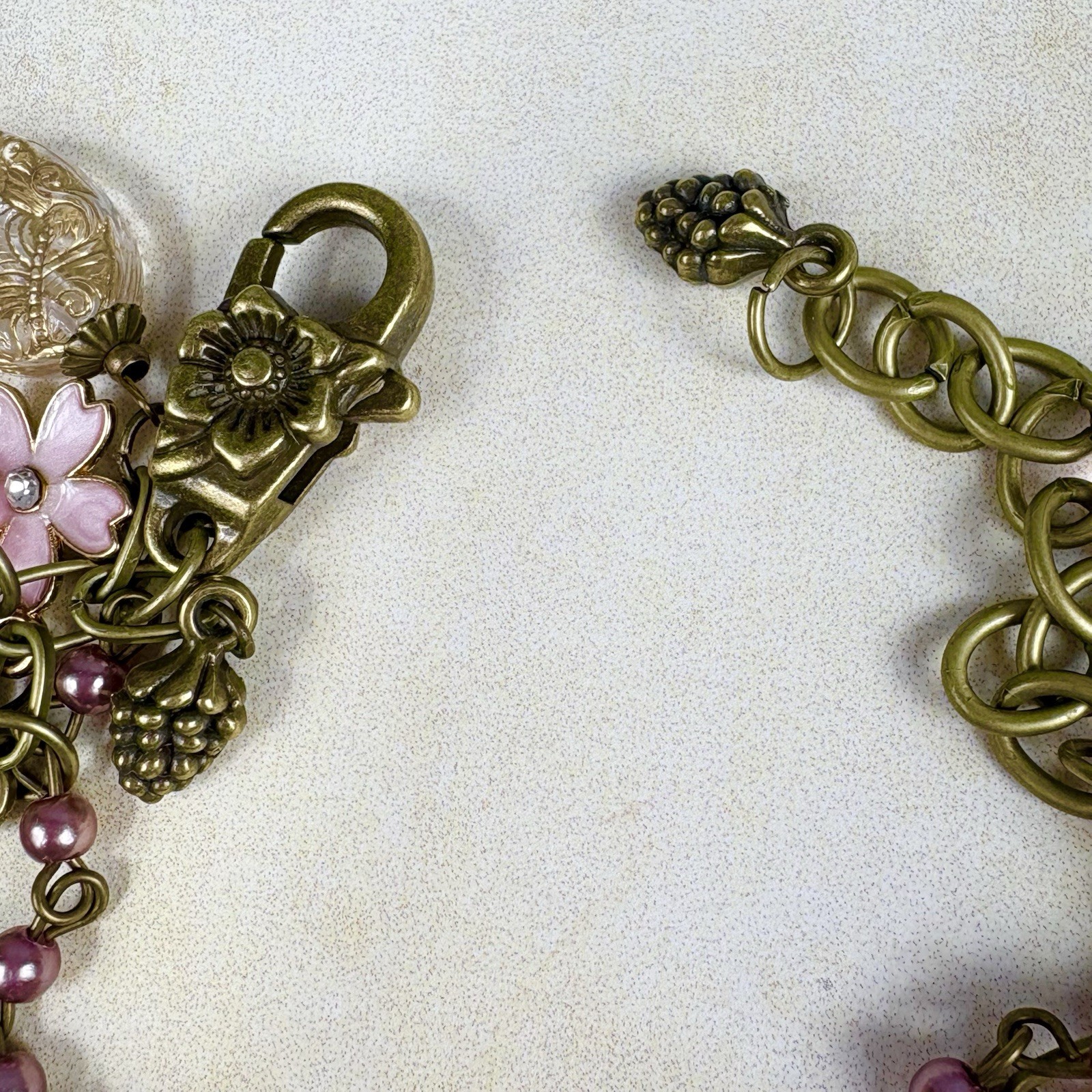 Vintage Style Charm Bracelet Cameo Pink Brass Chain