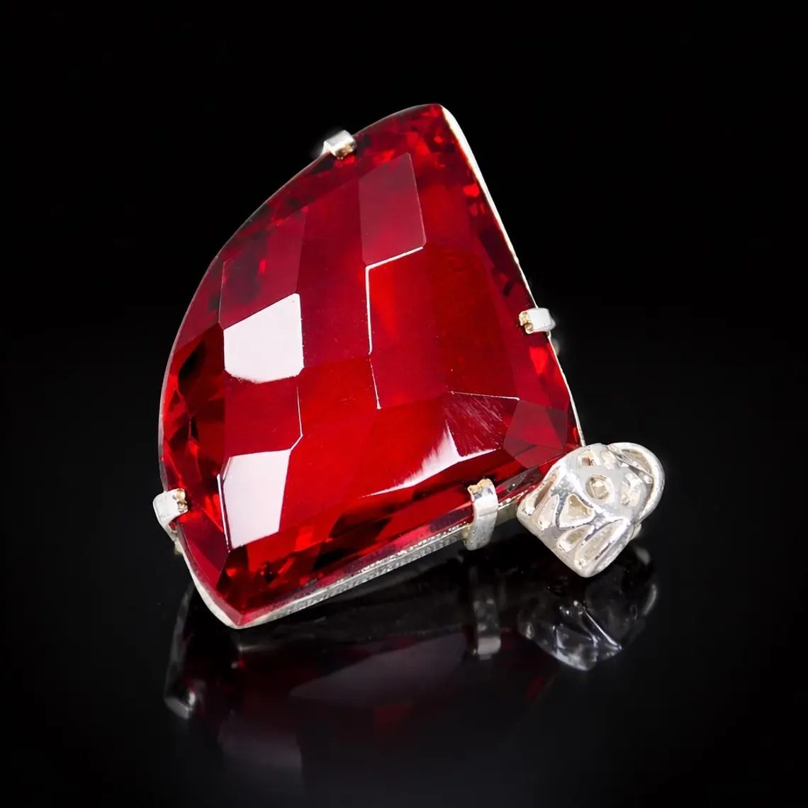 50+ Ct Deep Red Topaz Color Glass German Silver Fancy Shape Gemstone