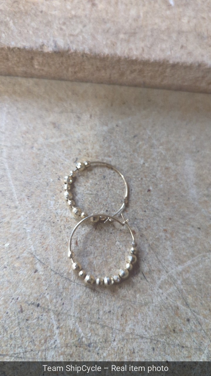 14k Yellow Gold Beaded Hoop Earrings Faceted Texture High Polish G2U