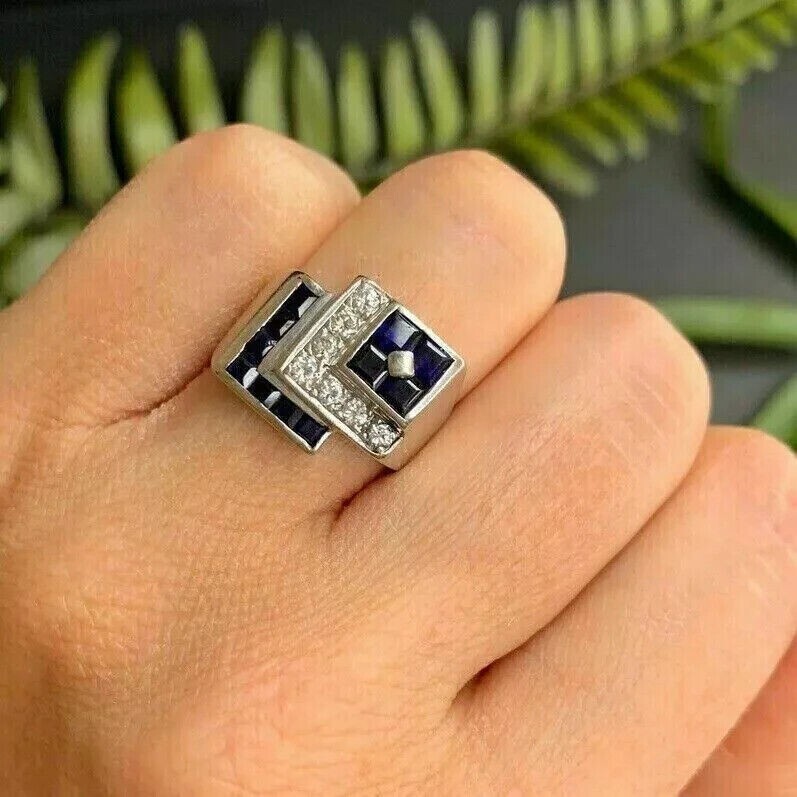 Mens Cluster Simulated 2.00Ct Sapphire Wedding Party Ring 925 Sterling Silver