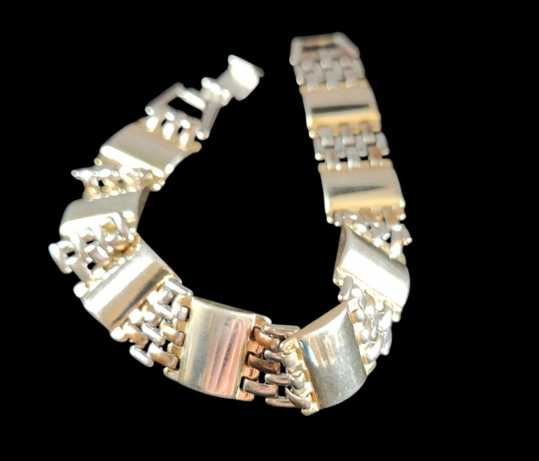 Mens Gold & Silver Tone Mixed Metal Link Bracelet With Snap Lock Closure