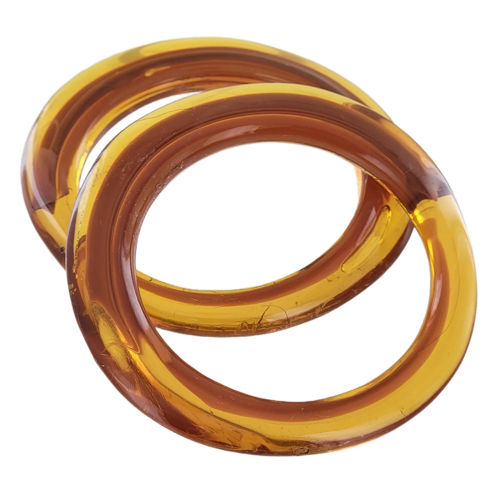 Set Of 2 Organic Asymmetrical Design Amber Topaz Brown Bangle Bracelets Womens