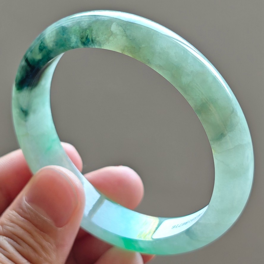 59mm Natural Icy Green Jadeite Jade Bracelet Burma Jadeite Jade Bangle 3340
