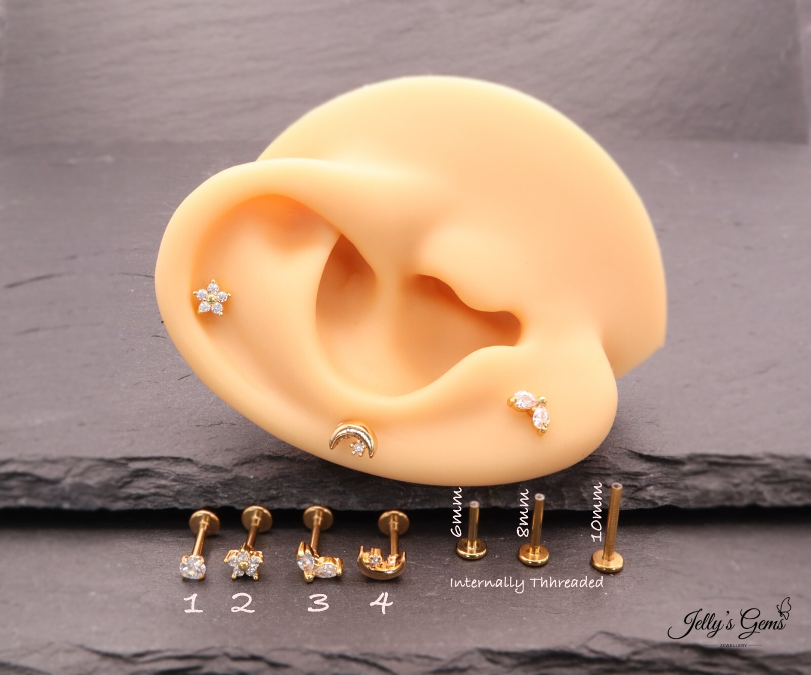 Internal Threaded Flat Labret Back Cartilage Helix Lobe Tragus Conch Earring UK