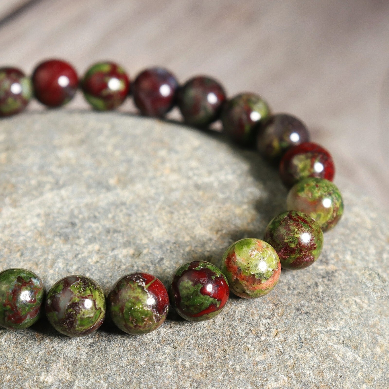 Natural Dragon Bloodstone 8mm Round Beads Healing Women Men Stretch Bracelet