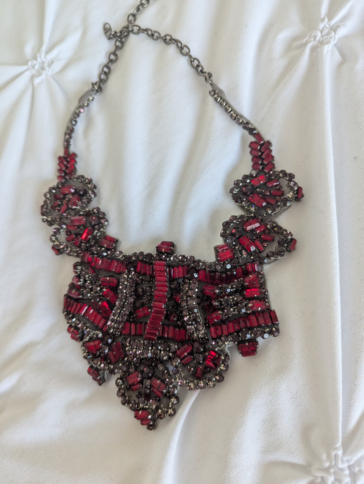 Valentino Red Crystal Bib Statement Necklace