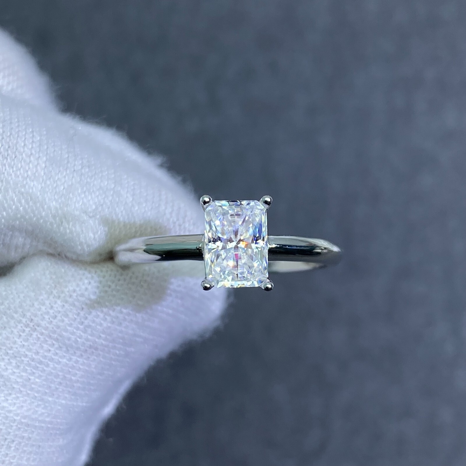 1Ct D-color Moissanite Radiant Cut S925 Sterling Silver Gold Plated Ring #90