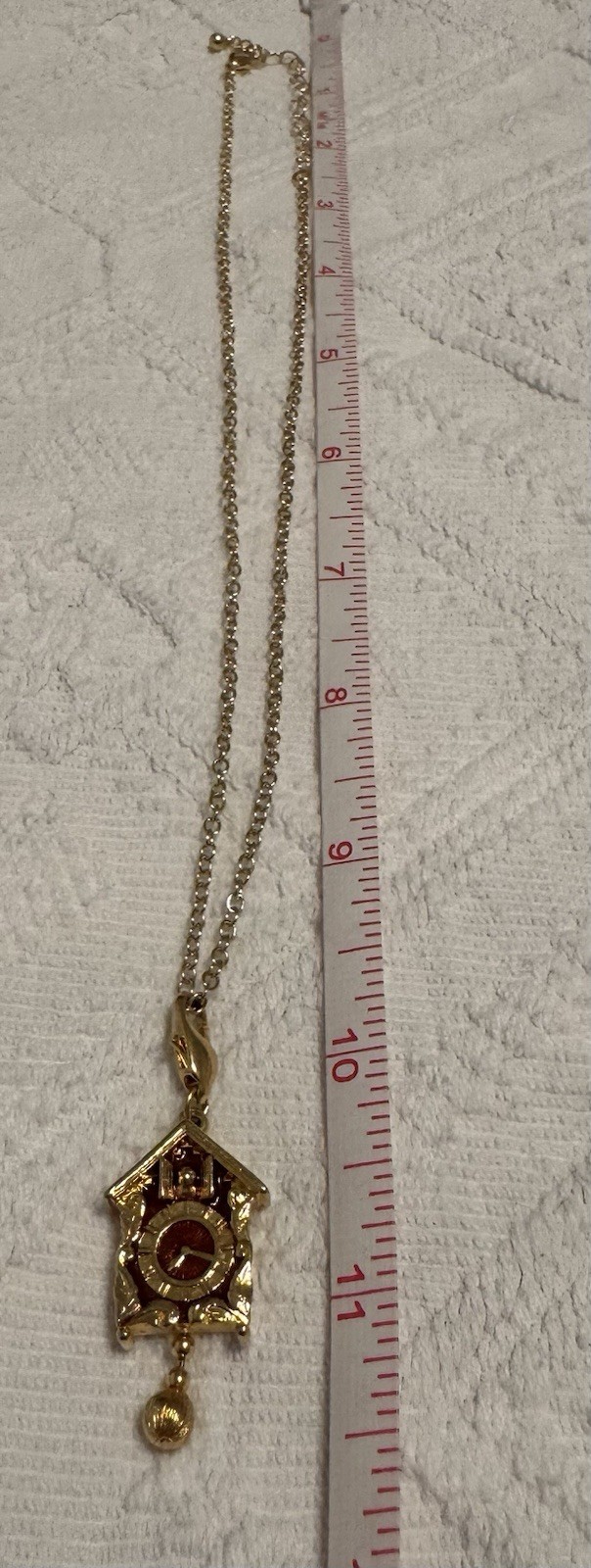 Necklace – gold tone cuckoo clock pendant necklace, Cute – Gently Used. 20”