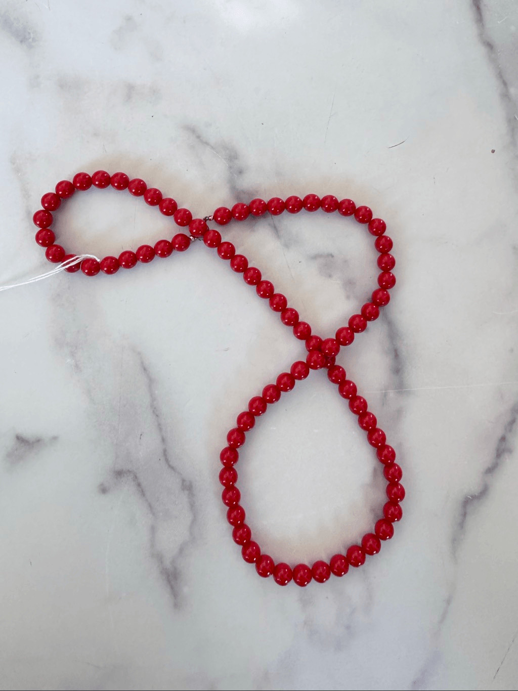 Bright fire truck Red bead necklace 90s single strand long