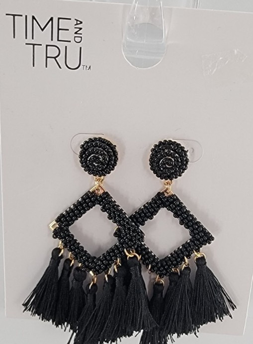 Time and Tru Hypo-allergenic Gold with Black Fringe Dangle Earrings