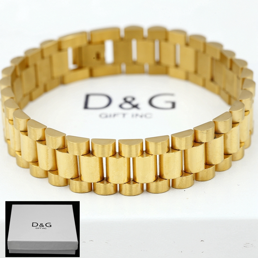 DG Men’s 8″ Stainless Steel 10mm Watch Band Bracelet.Classic,Gold plated Box