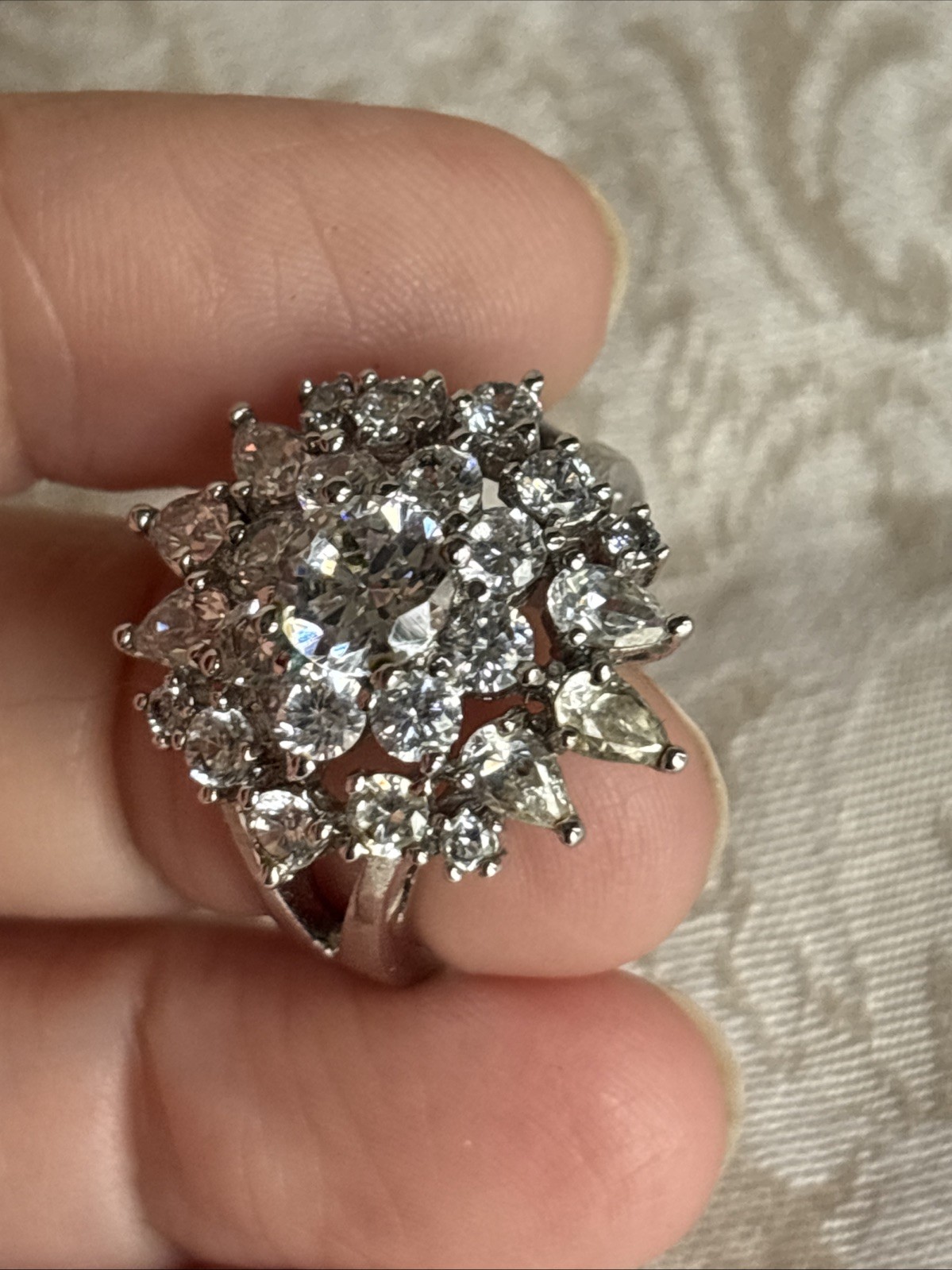 Park Lane Incredible Ring Size 8 Vintage Retired Silver Tone Cz Cluster See Pics