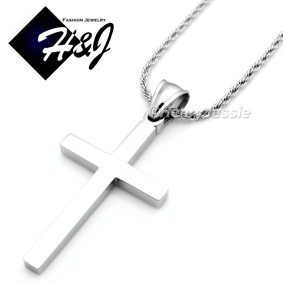 18″20″24″MEN Stainless Steel 1.5mm Silver/Gold Plated Rope Chain Cross Pendant*P