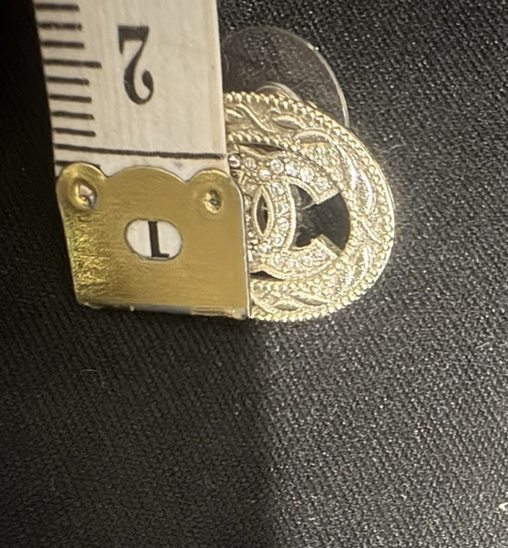 Chanel 2023 k collection CC lightGold &Zirconia Stud earrings with packaging.