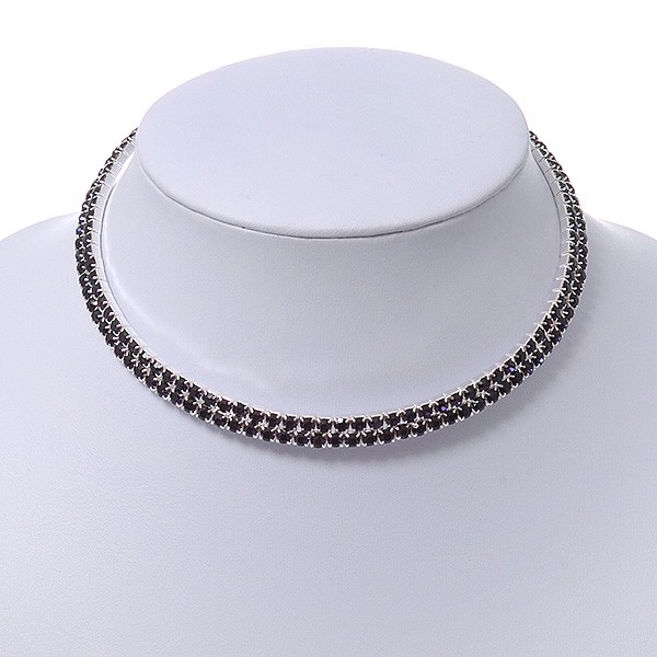 2 Row Montana Blue Crystal Choker Necklace in Silver Tone 38cm L/ 10cm Ext