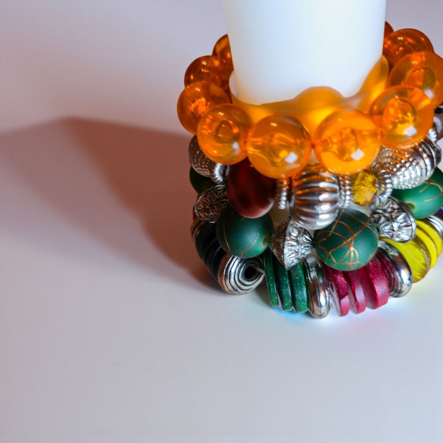 Colorful Beaded Stretch Bracelets 4 With Silver Accents & Mixed Materials (BX)