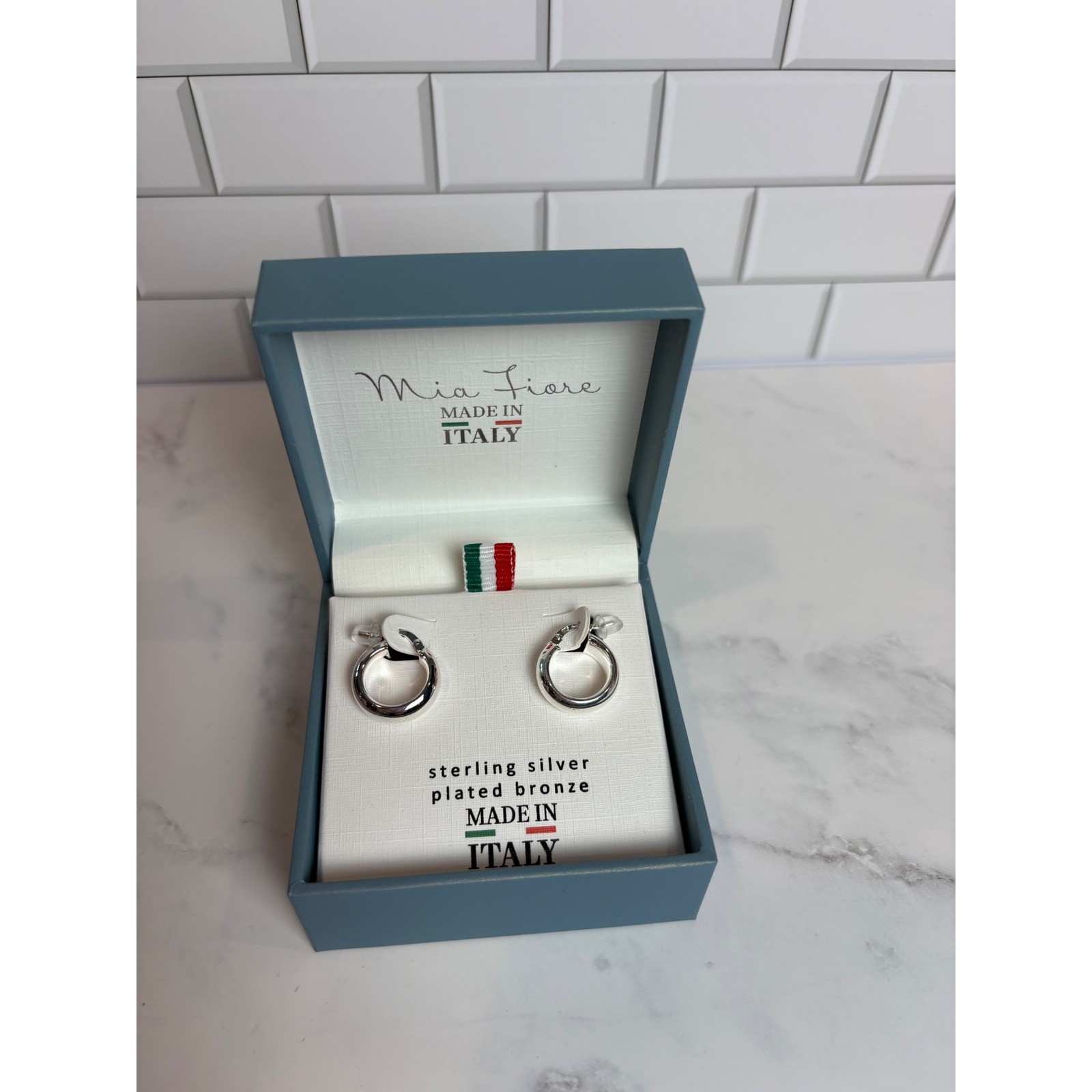 Mia Fiore Sterling Silver Plated Bronze Hoop Earrings Made in Italy Polished New