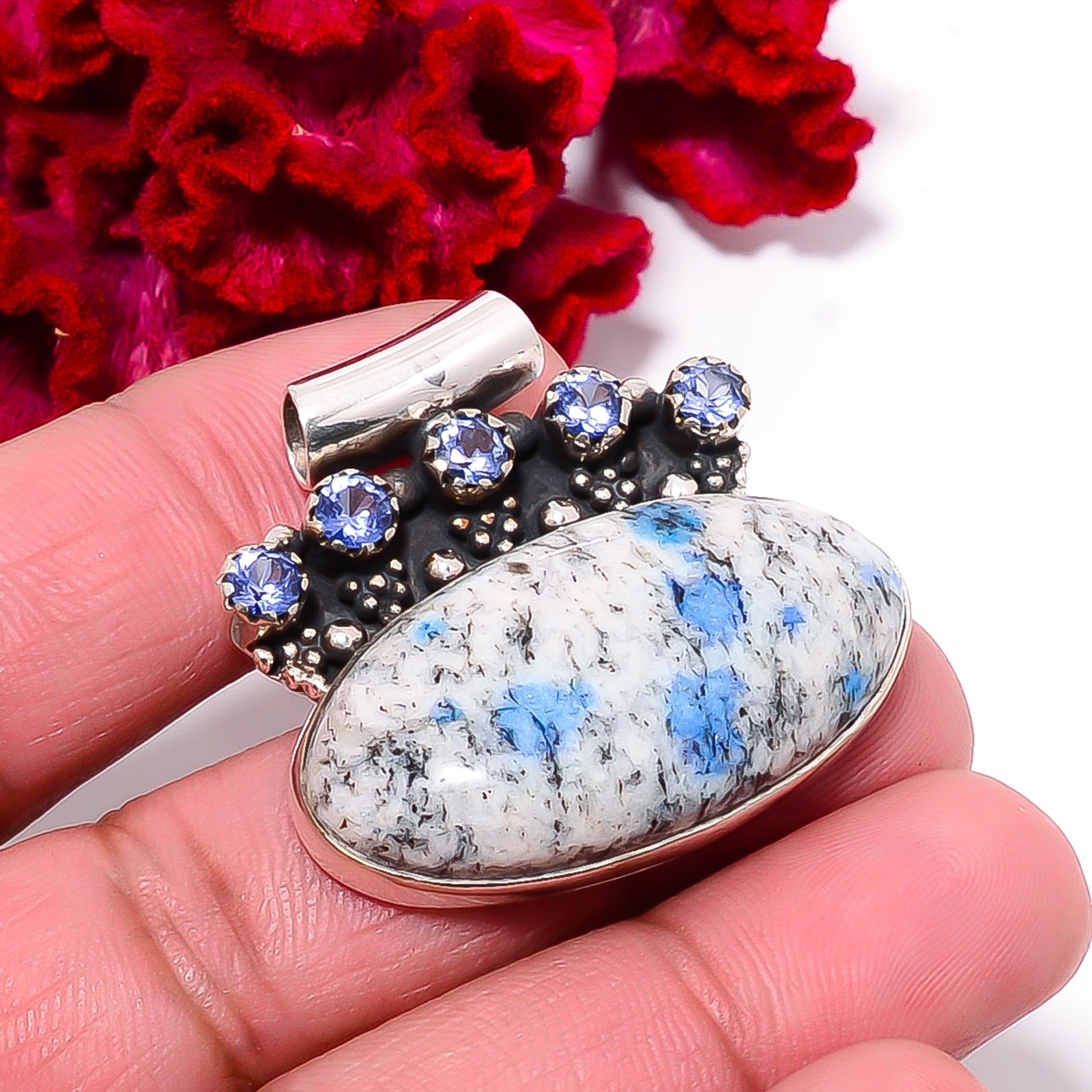 K2 Blue Azurite – Pakistan & Tanzanite 925 Sterling Silver Pendant 1.29″ P7029