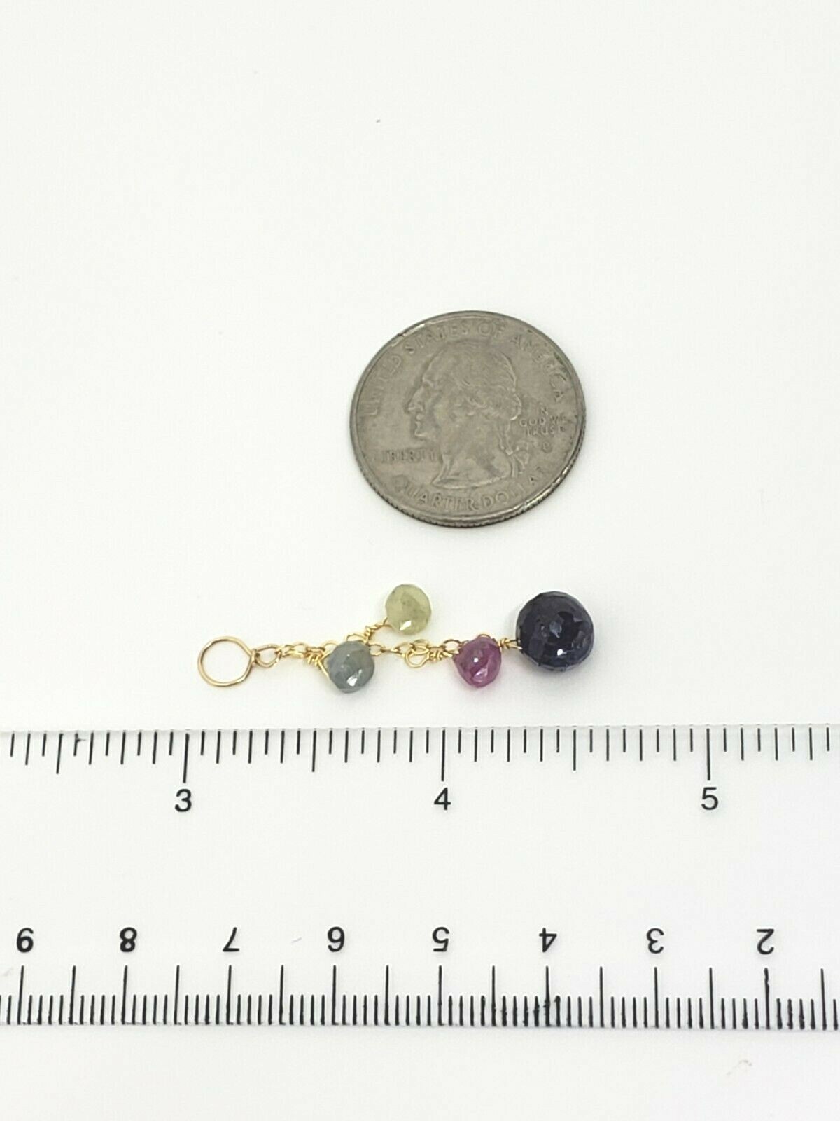 14k Yellow Gold Blue, Pink and White Sapphire Briolette Cluster Dangle Pendant