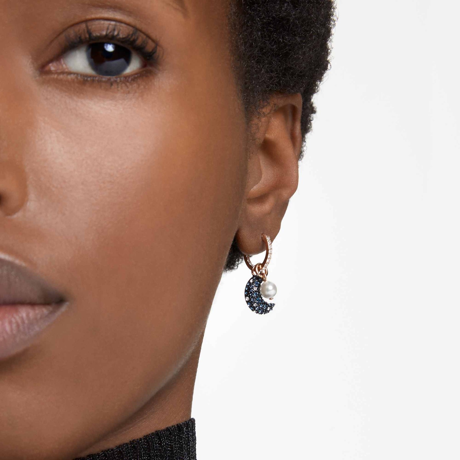 Swarovski Sublima Drop Earrings Asymmetrical Design Moon Rose Gold-Tone Plated