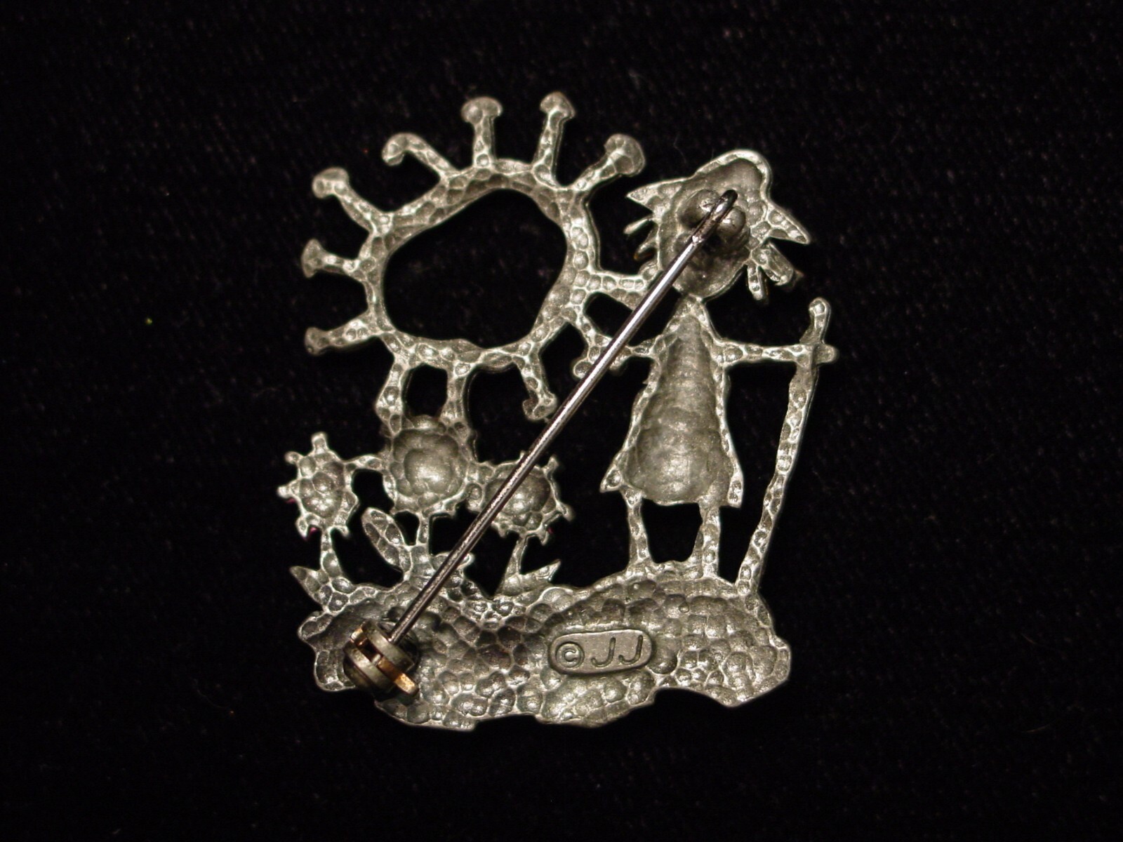 “JJ” Jonette Jewelry Silver Pewter ‘Girl GARDENING ~ Big Sun’ Pin