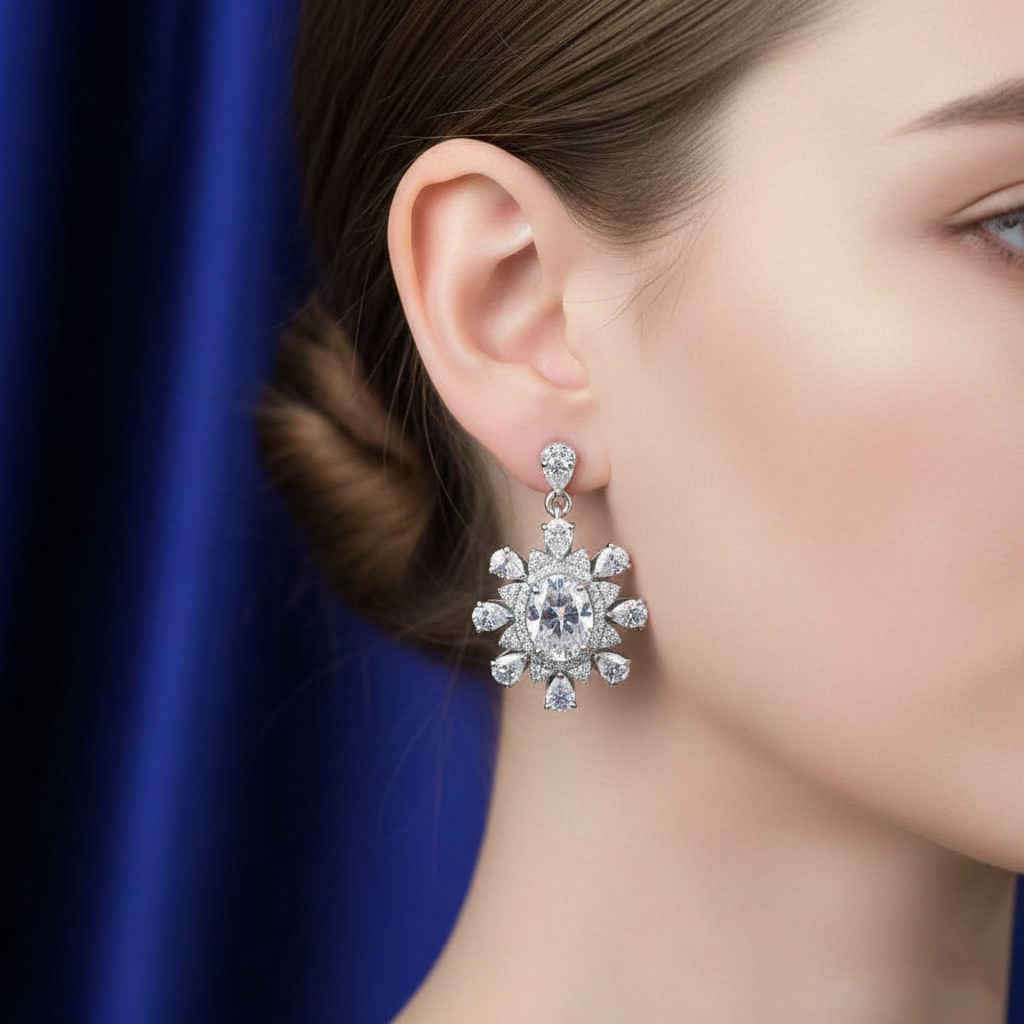 RARE 15Ct Certified Diamond Designer Dangler Earrings. Great Luster FREE Tariffs