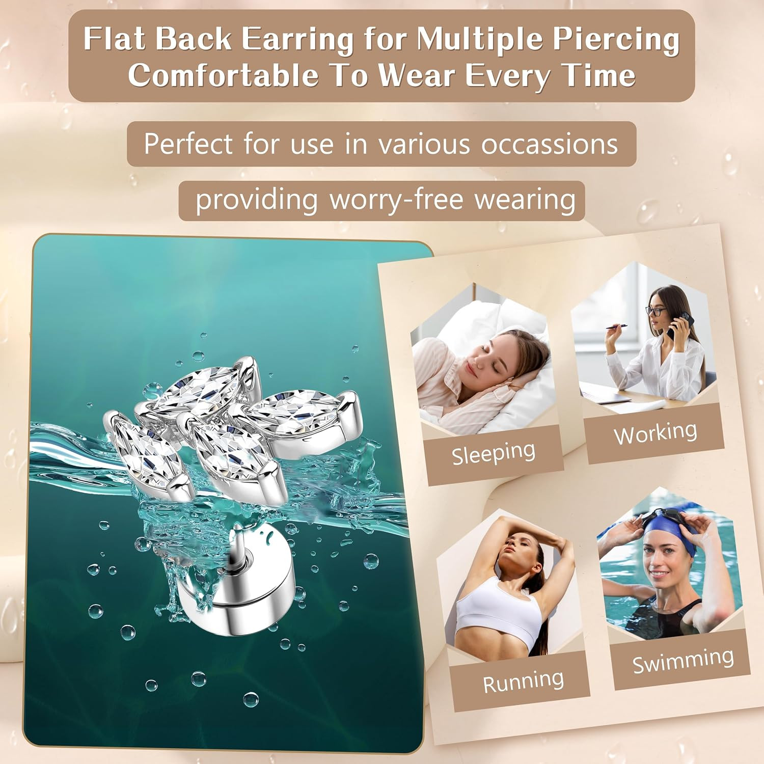 9Pcs Flat Back Cartilage Earrings for Women Trendy 16G Tragus Conch Helix Pierci