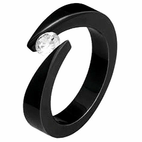 TITANIUM Black Plated Bypass RING with 4.5mm ROUND CZ in sizes 5, 6, 7, 8, 9, 10