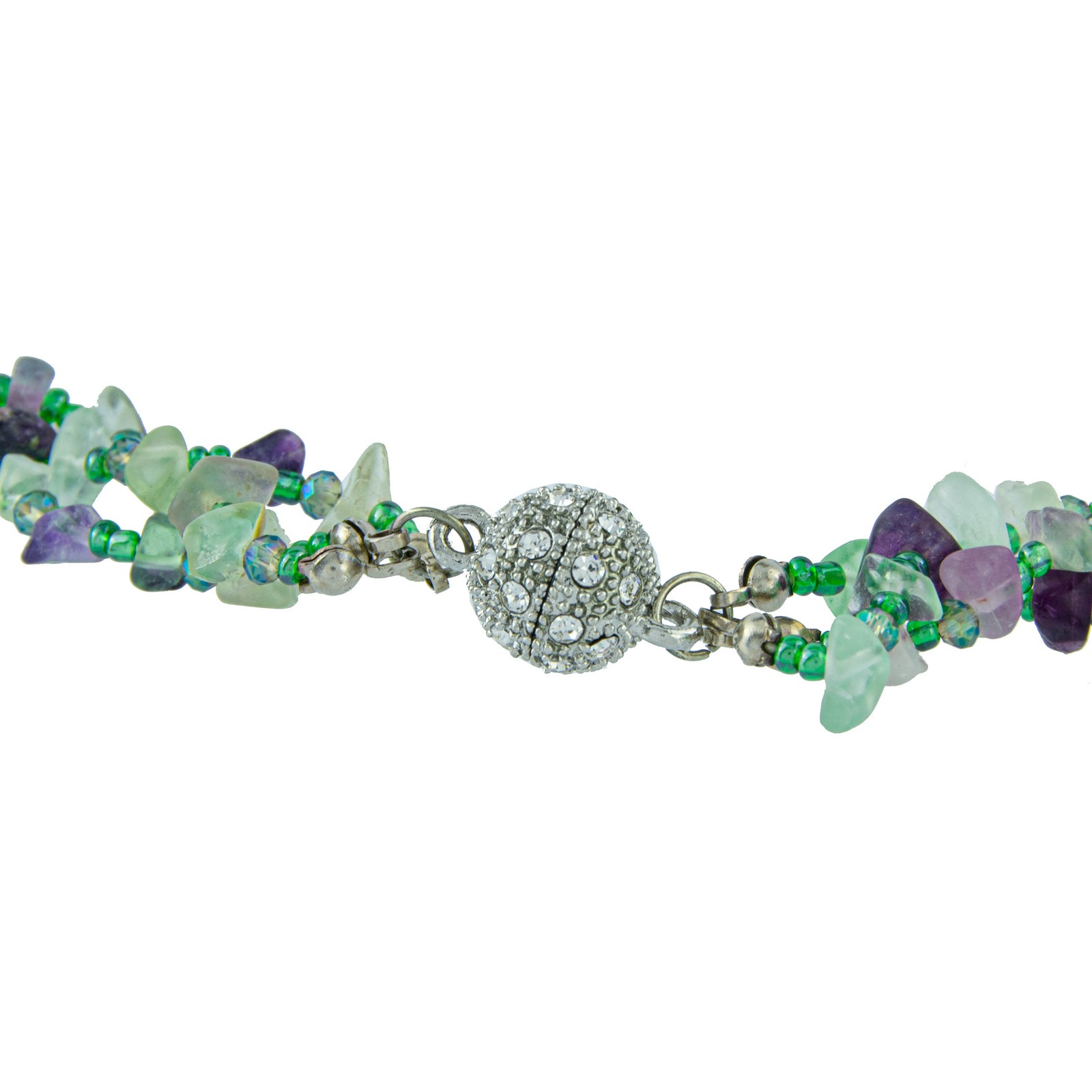 Genuine Fluorite Stone Green and Purple Twisted Beaded Necklace