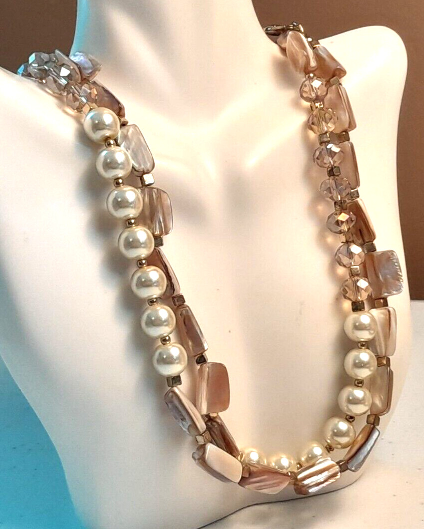 Charming Charlie 34″ Mixed Material Aurora Borealis MOP Simulated Pearl Necklace