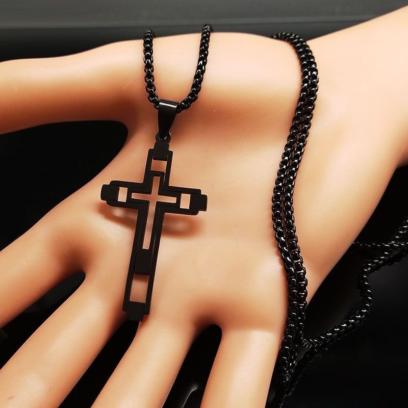 Men Chain Necklace Cross Pendants Choker Gothic Necklaces Stainless Steel 1Pcs