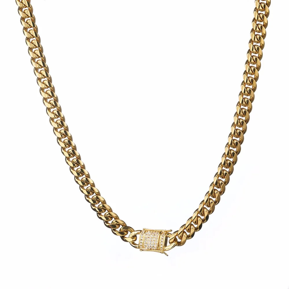 Stainless Steel Chain Necklace Miami Cuban Curb Link Gold Color Men Jewelry