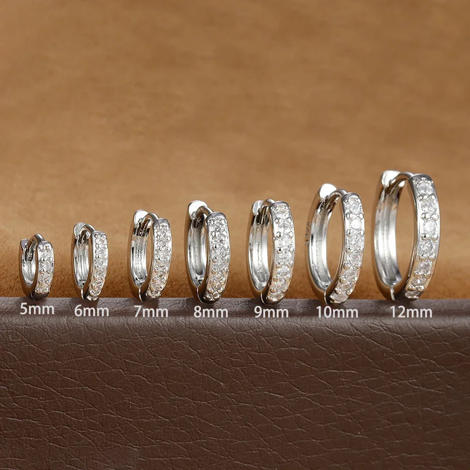 1 Pc Stainless Steel Hoop Earrings Women Round Crystal Minimal Daily Jewelry.