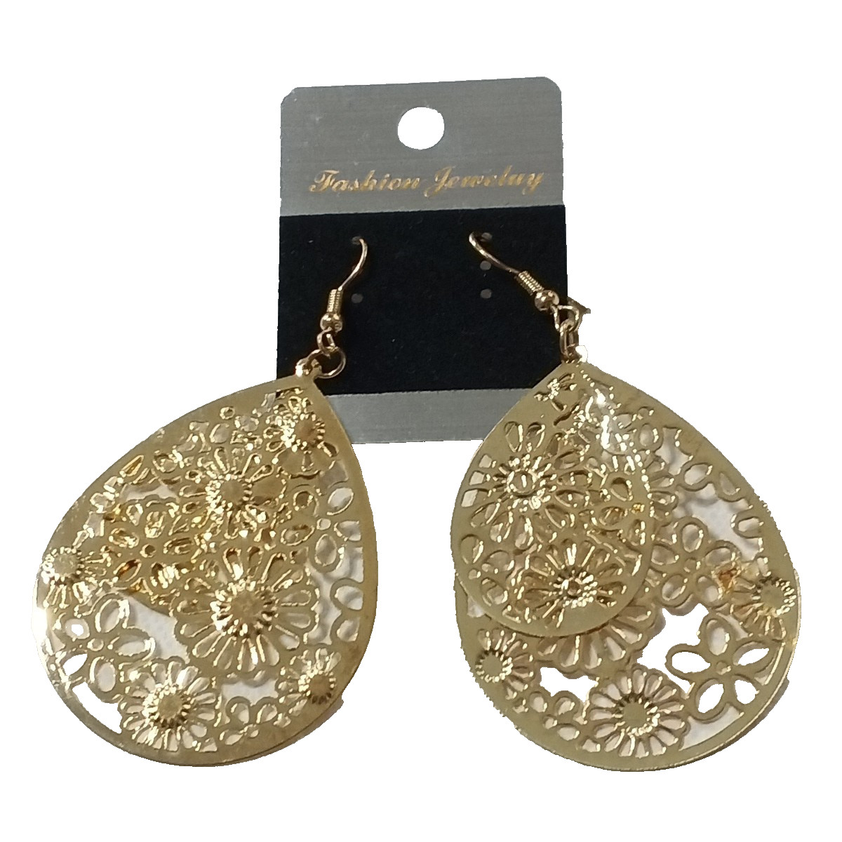 NWOT Laser Cut Floral Dangle Earrings Brass Plated Gold Fashion Jewelry