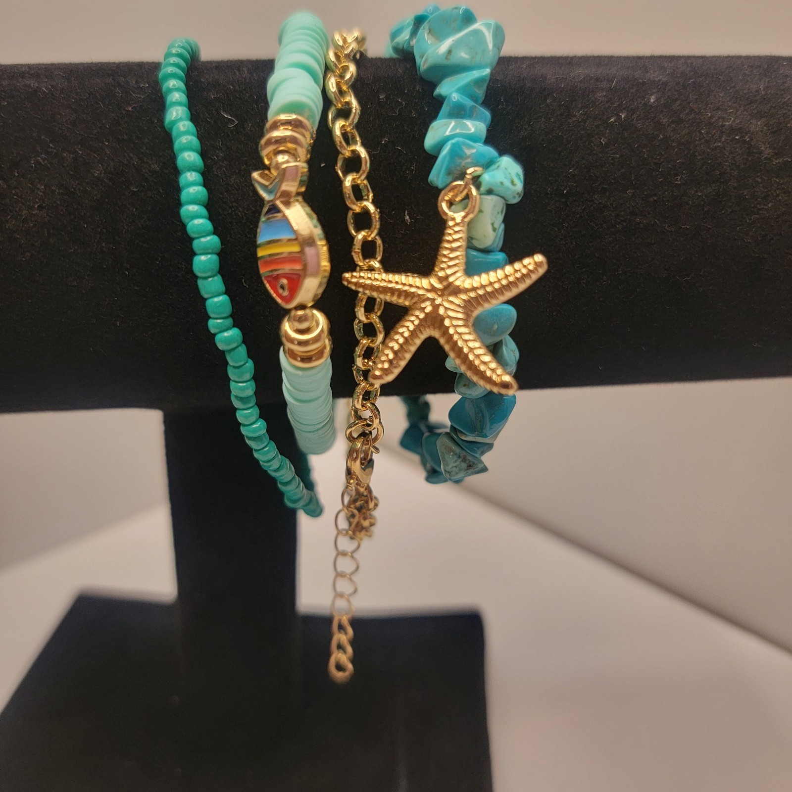 Beaded Starfish Anklet Set Multilayer Summer Beach Women Acrylic Jewelry 4pcs