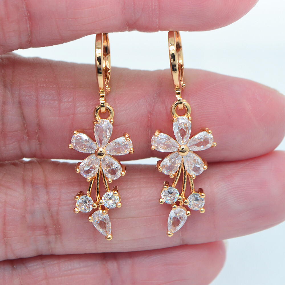 18K Yellow Gold Filled Multicolor Mystic Topaz Flower Dangle Earrings Jewelry