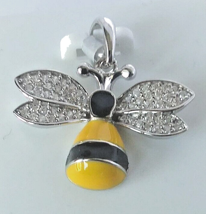 925 STERILNG SILVER YELLOW & BLACK CZ BUMBLEBEE Pendant 21x20mm
