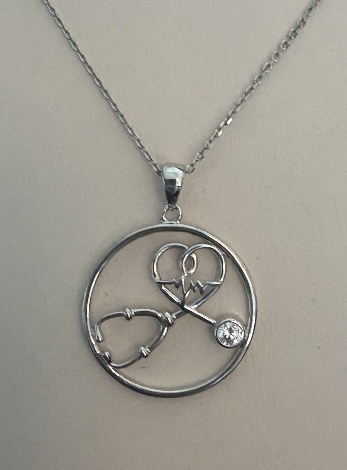 Silver Nurse/Stethoscope Pendant Necklace 925 Silver