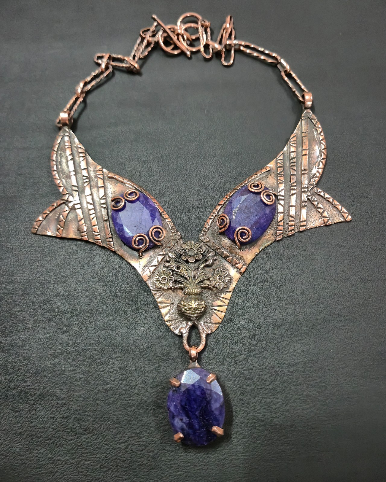 Blue Sapphire Necklace Gemstone Jewelry Solid Copper Wire Wrap Gift Necklace