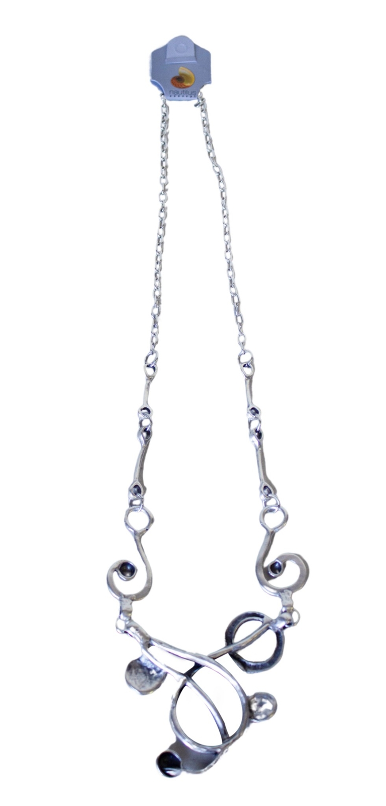 New NAUTILUS CONCEPT Swirl PENDANT NECKLACE Silvertone Unique Statement NWT !