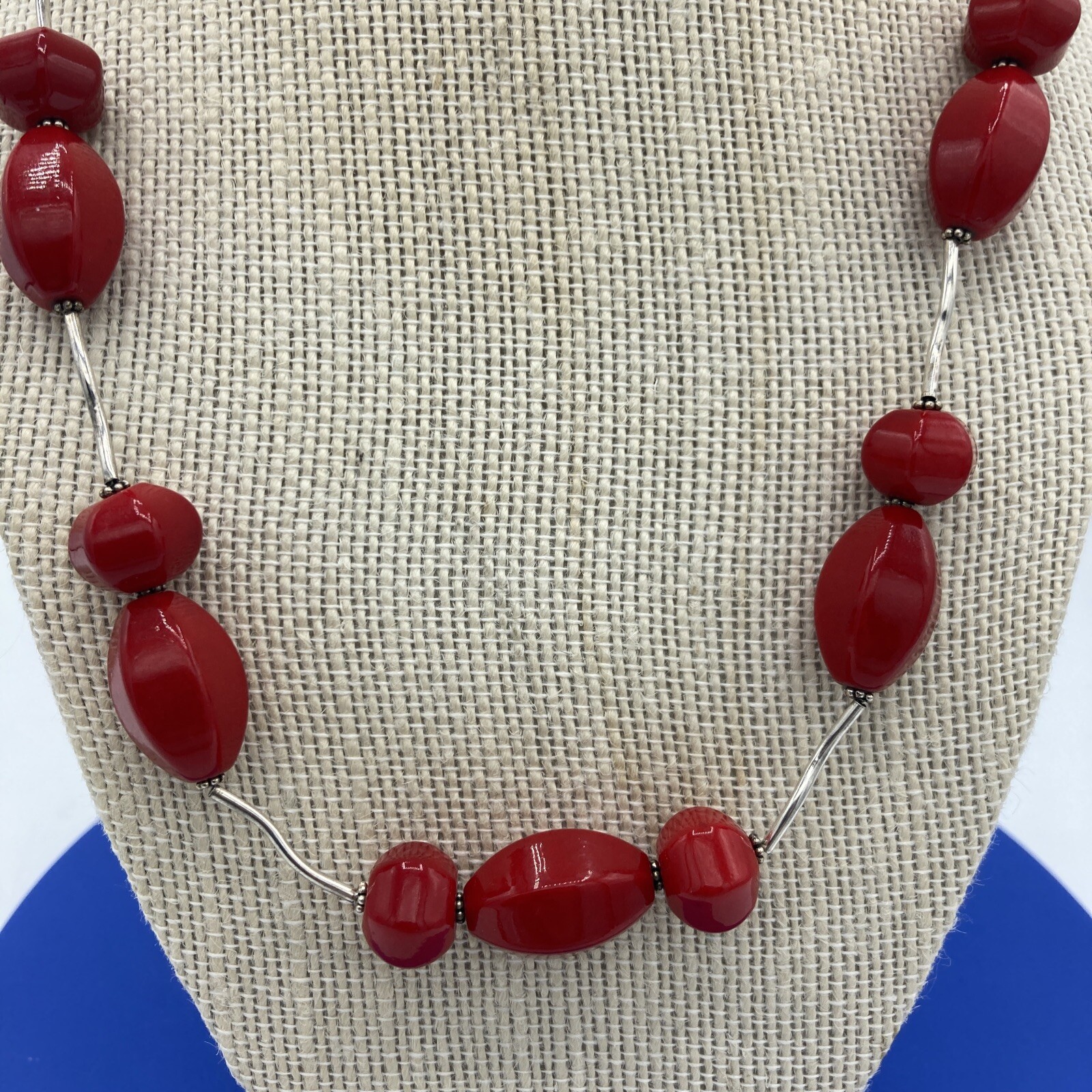 Donna Dressler Necklace Sterling Silver Cherry Red Bead Signed Mod Retro