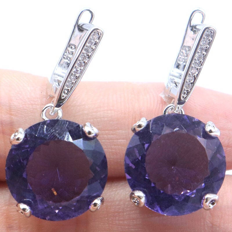 Buy 3 get 1 free Gorgeous Purple Spinel White CZ Women Wedding Silver Earrings