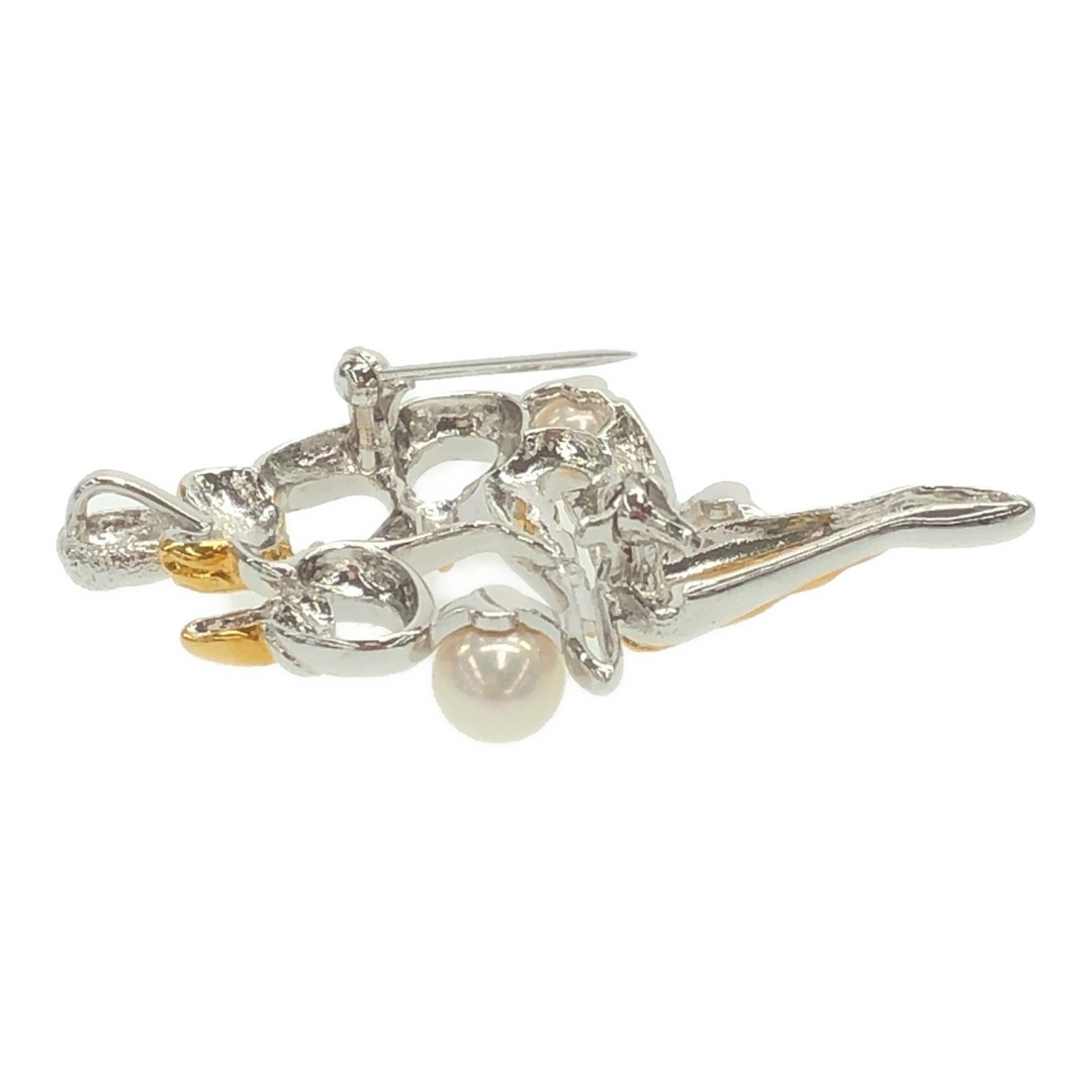 Mikimoto Clown Motif Akoya Pearl 3p Diamond Pendant Brooch Jewelry Used MARJ-0