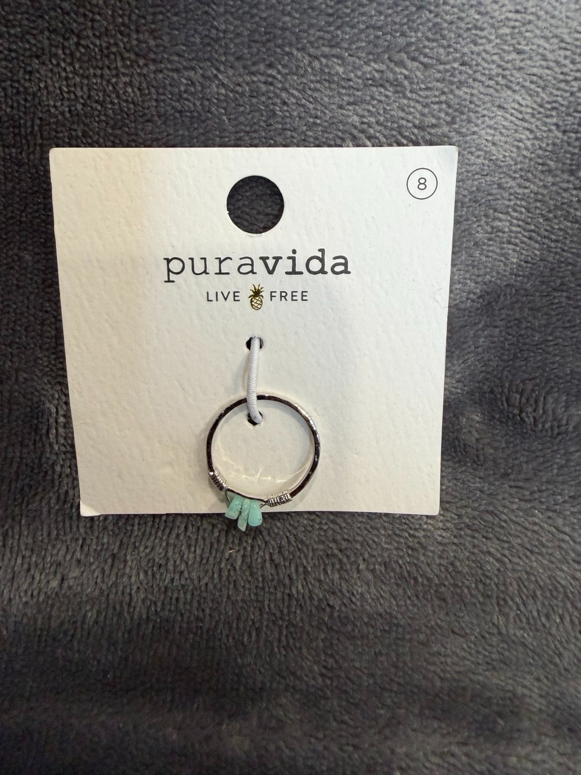 Pura Vida Amazonite Wire Wrapped Gemstone Ring Size 8 Rhodium Plated NWT