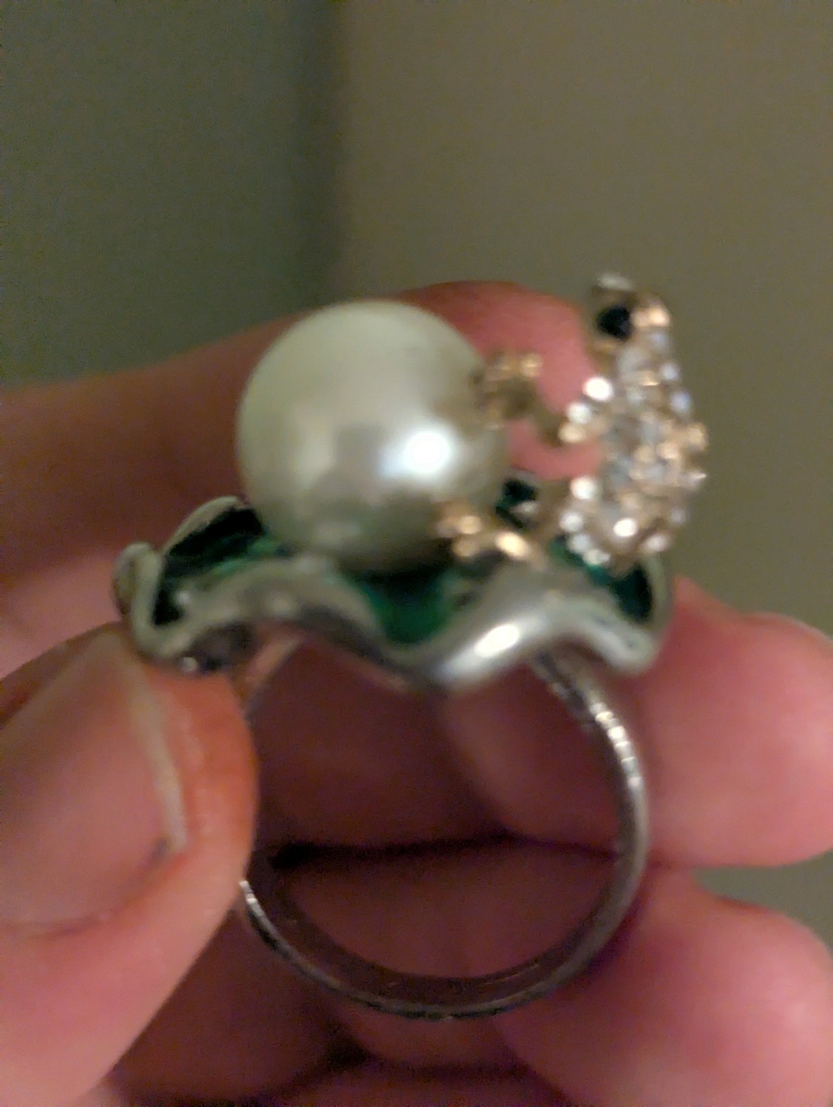 A Frog Ring With A Fake Pearl! It Is Green Yes, Yes Indeed. At least Has In It