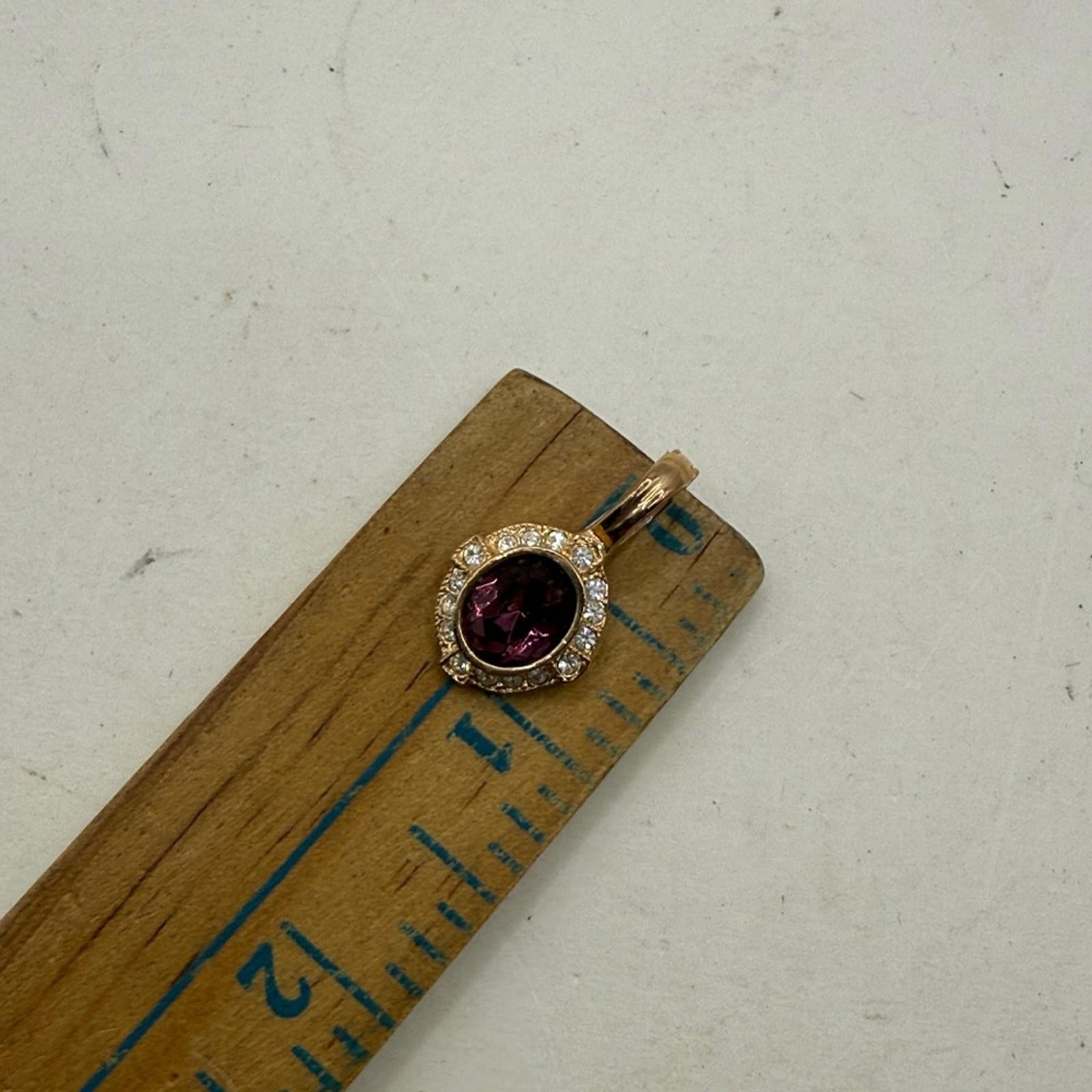 Vintage Roman Elegant Gold Tone Purple Amethyst Pendant Rhinestone Jewelry