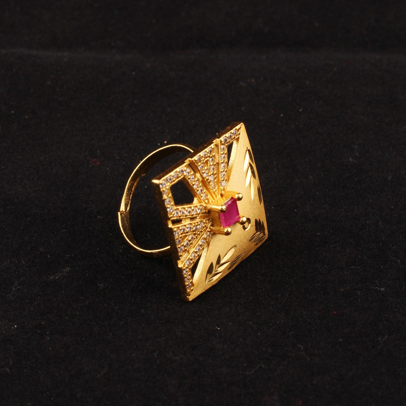 Micro Gold Plated Square Statement Ring Ruby Stone Adjustable Women