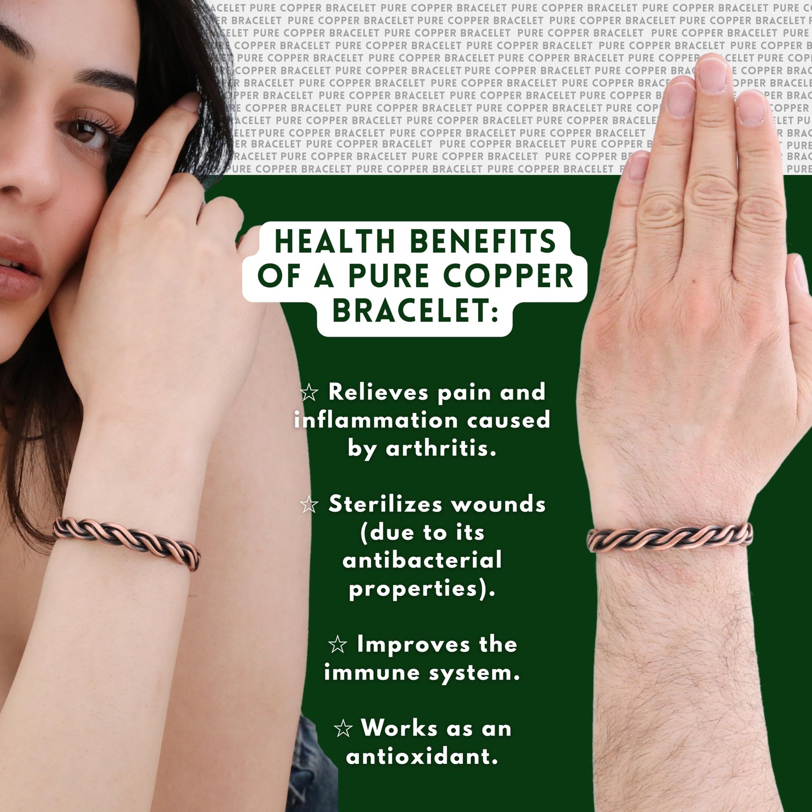 Handmade Elegant Copper Bracelet for Women and Men-Pure Copper Bracelet for P…
