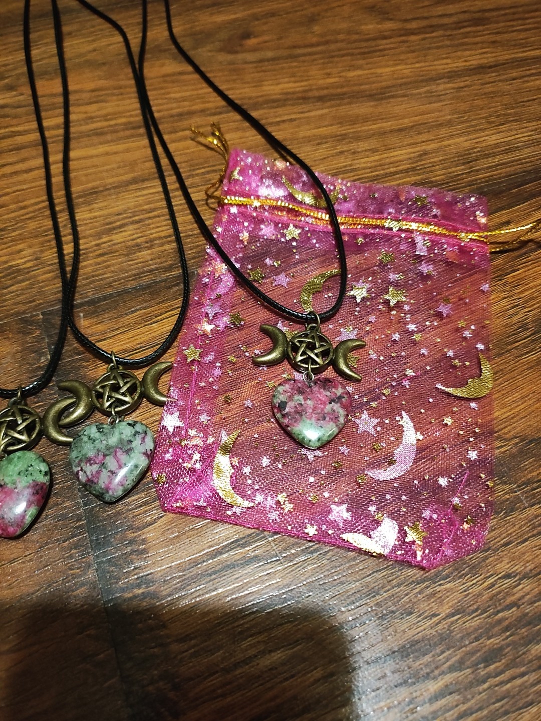 Ruby in Zoisite Heart Gemstone Triple Moon Goddess Necklaces BT