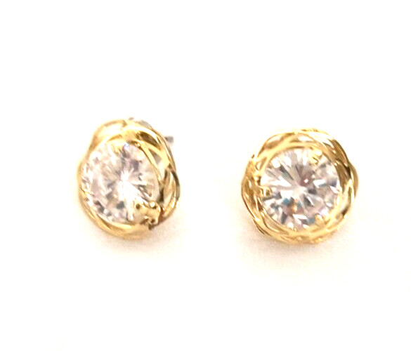 Women’s Earrings Pierced Ears Clear Crystal Gold Tone Button Style Scalloped